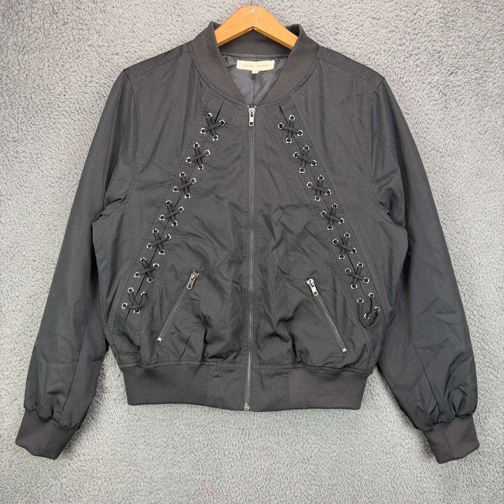 Gilded Intent Kids Black Lace Up Bomber Jacket Full Zip Size Large‎ L Edgy Coat